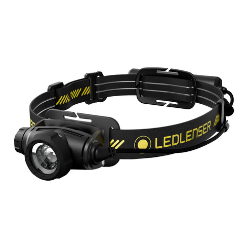 Ledlenser H5R Pro rechargeable headlamp, black/yellow, product shot on white