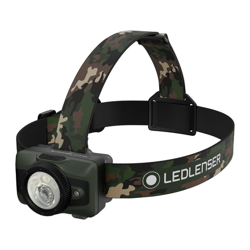 Ledlenser HF7R RGB headlamp, camo, product shot on white