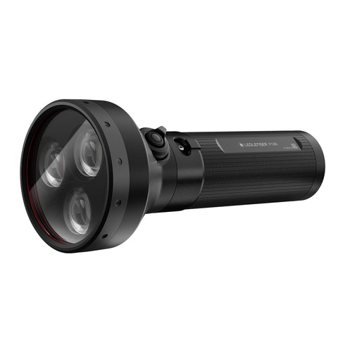 Ledlenser P18R rechargeable flashlight, black, product shot on white