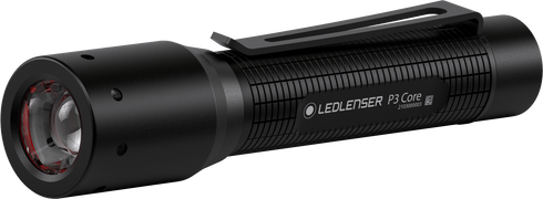 Ledlenser P3 Core mini flashlight, black, product shot on white