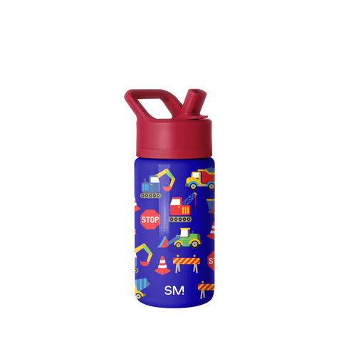 Simple Modern Summit Kids Water Bottle 14 oz in Under Construction, front view