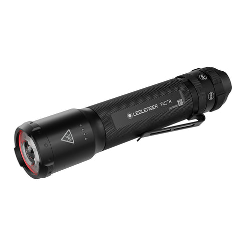 Ledlenser TAC7R tactical flashlight, black, product shot on white
