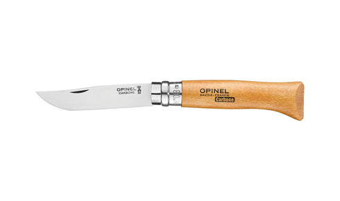 Opinel No.08 carbon steel folding knife with beech handle