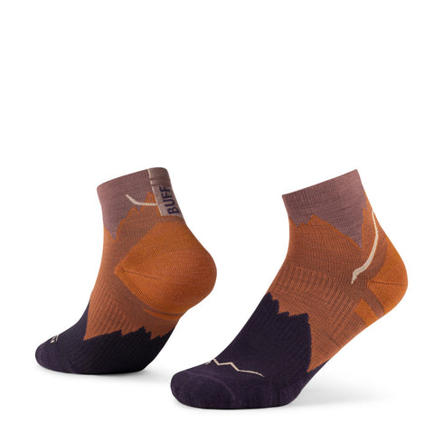 Buff LW Merino Wool Quarter Socks Ginger, front view on white