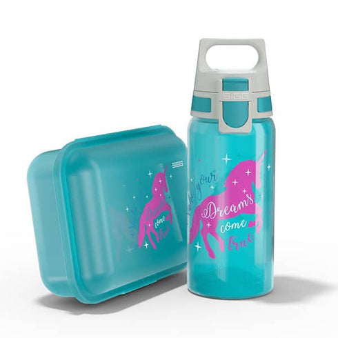 SIGG VIVA Kids lunchbox and bottle set in Unicorn print, front view