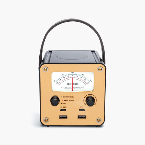 Barebones Block Tower Power Station, Brass Portable Power Hub with Wireless Charging and Analog Display