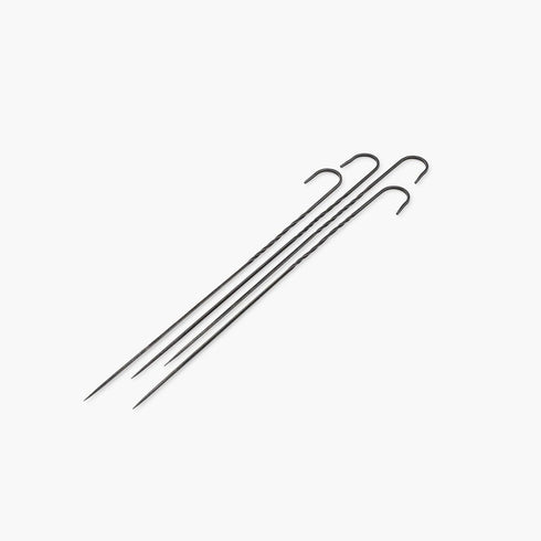Barebones Cowboy Grill Steel Skewers Set of 4, Forged Stainless Steel Kebab Skewers with Hanging Hook