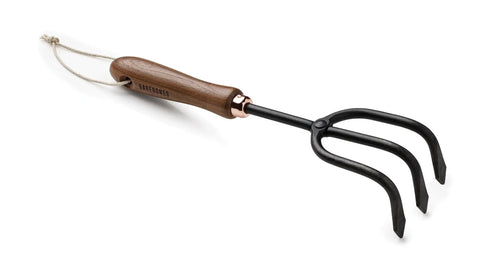 Barebones Cultivator Hand Tool, Durable Stainless Steel Tines, Walnut Handle, Ergonomic Design, Suitable for Landscaping