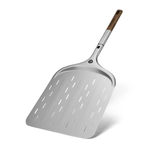 Burnhard Pizza Peel 29 cm, Perforated Anodized Aluminium Pizza Shovel with Plug-In Acacia Handle for TONY Ovens
