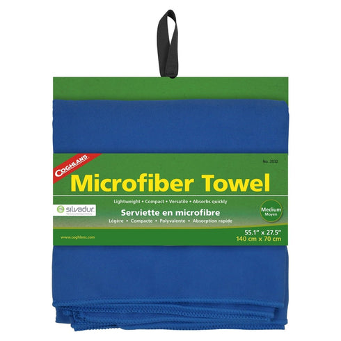 Coghlan's Microfiber Towel for Camping, a quick-drying, highly absorbent towel for outdoor and travel use.