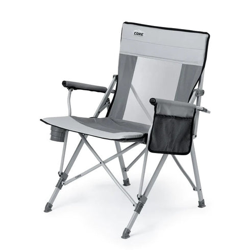 CORE Mesh Hard Arm Folding Chair, a breathable, portable folding chair with sturdy hard armrests.