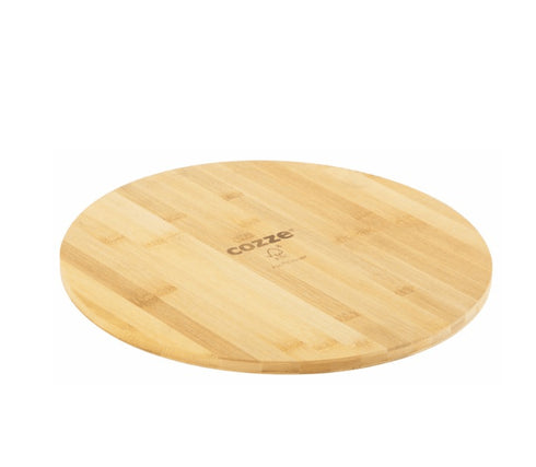 Cozze Bamboo Pizza Cutting Board (350 x 12 mm), an eco-friendly and stylish round board for cutting and serving pizza.
