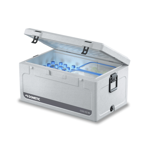 Dometic Cool-Ice WCI 85 in Stone with lid open and bottles inside