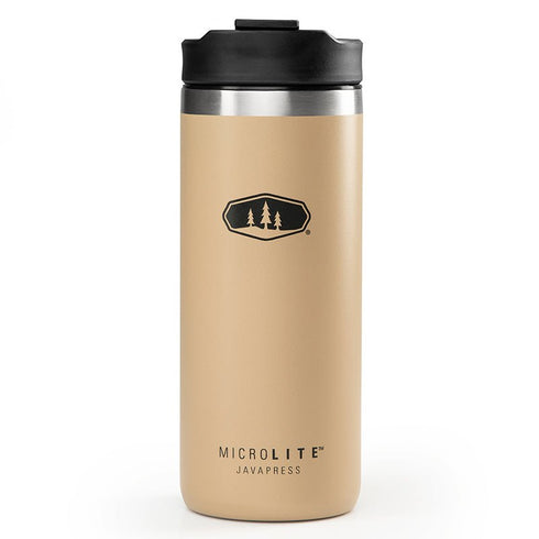 GSI Glacier Stainless Steel JavaPress Bottle (887ml), an insulated bottle with a built-in coffee press mechanism.