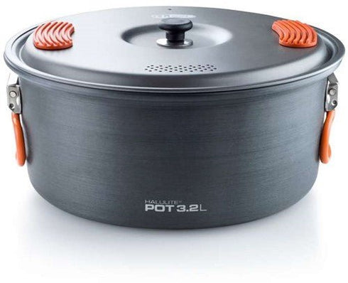 GSI Outdoors Halulite Pot (3.2L), a spacious, lightweight cooking pot suitable for group camping meals.