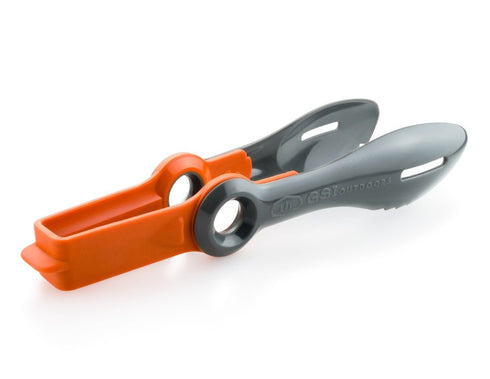 GSI Outdoors Pivot Tongs, ergonomic, folding utensils perfect for grilling and camp cooking.