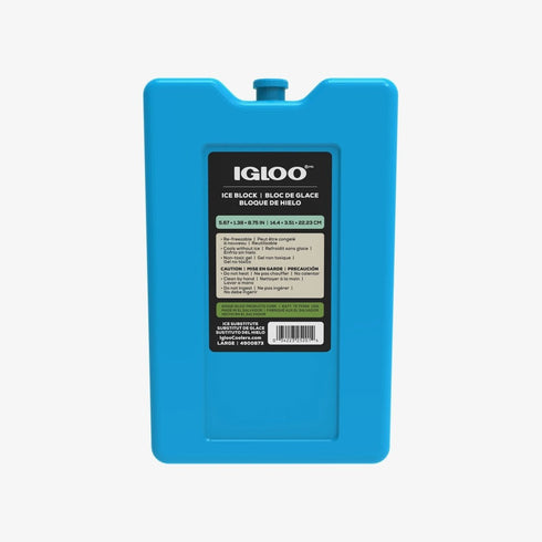Igloo Maxcold Ice Large Freeze Block, a large, reusable ice substitute for extended cooling performance in coolers.