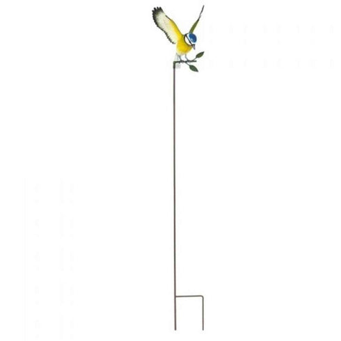 La Hacienda Inquisitive Bird on Stake, Colourful Metal Garden Ornament with Outstretched Wings in Landing Pose