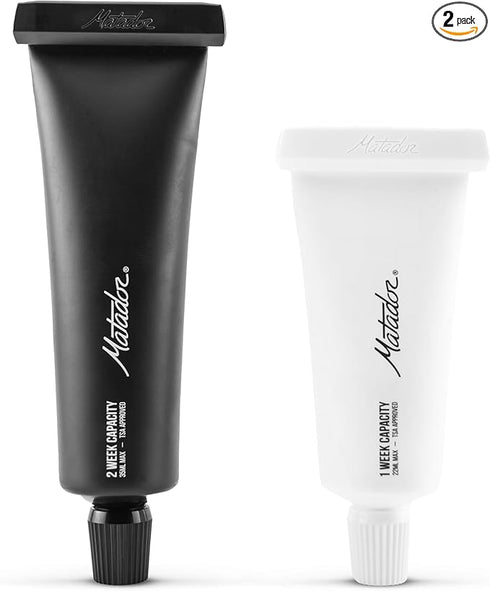 Matador Refillable Toothpaste Tubes (2 Pack), travel-friendly, squeezable silicone tubes for holding toothpaste.