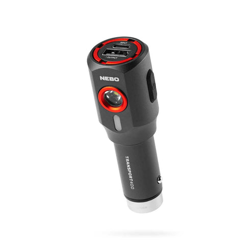NEBO Transport 400 2-in-1 Car Charger and Flashlight, 400 Lumen Torch with Glass Breaker and USB-C Output