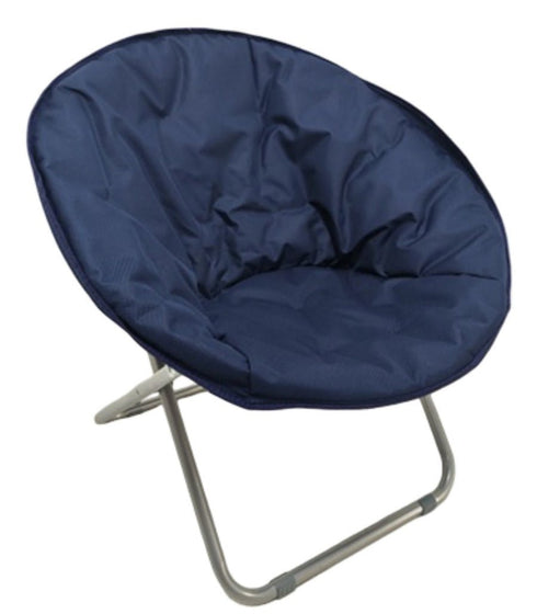 Procamp oversized, round 'moon' chair, showing its padded seat and folding frame for comfort.