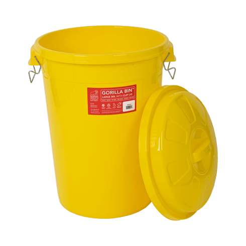 Red Gorilla Heavy Duty 80 L Bin with Lid in Yellow, Polypropylene Waste and Storage Bin for Stables and Farms
