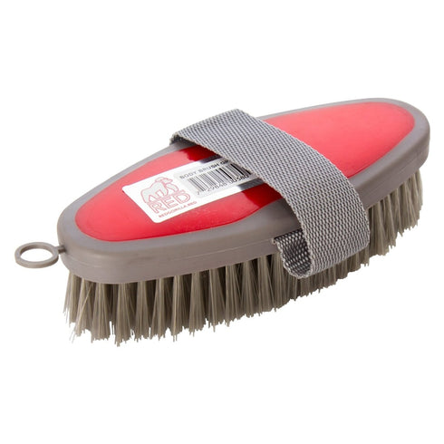 Red Gorilla Horse Grooming Body Brush, Soft Bristle Brush with Hand Strap for Dust Removal and Coat Shine