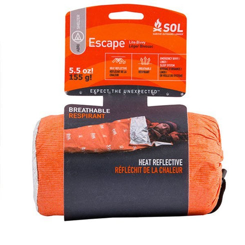 SOL Escape Lite Bivvy, a lightweight, compact thermal sleeping bag providing emergency survival shelter.