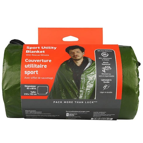 SOL Sport Utility Blanket, a durable, reflective, and waterproof blanket for ground cover or emergency shelter.