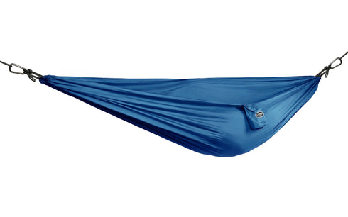 Coghlan's single parachute hammock in blue, full length product shot