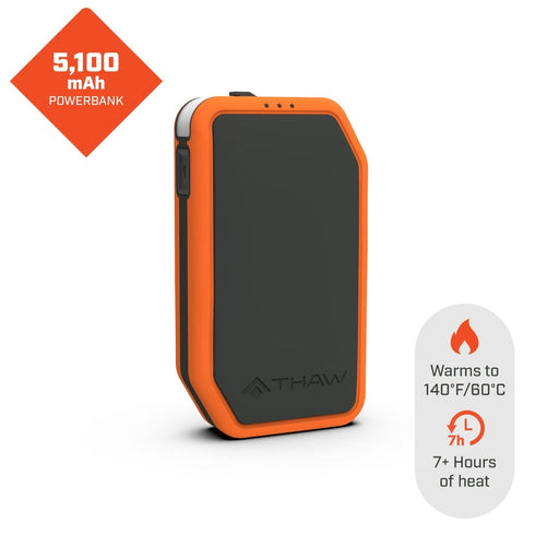 THAW 5K Rechargeable Hand Warmer with Flashlight, Double-Sided Pocket Heater and USB-C Power Bank with 3 Heat Modes