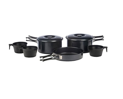Vango Non-Stick Cook Set for 8 People, a complete grey non-stick cookware set for large group camping trips.