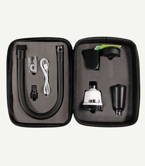 WaterPort Sink and Shower Suction Kit, portable components for setting up an outdoor sink and shower using a water tank.