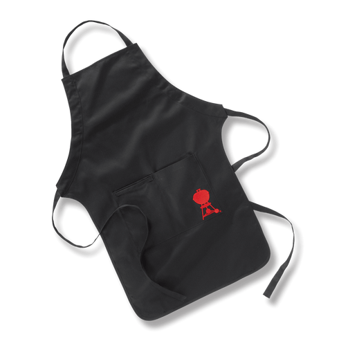 Weber Apron Black with Red Kettle Embroidery, 100% Cotton BBQ Apron with Adjustable Neckband and Deep Tool Pocket