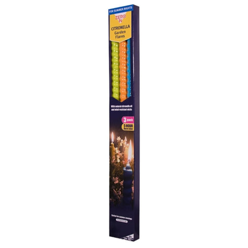 Zero In Citronella Garden Flares Beach Party 3-Pack, Wind Resistant Citronella Flares with 4 Hour Burn