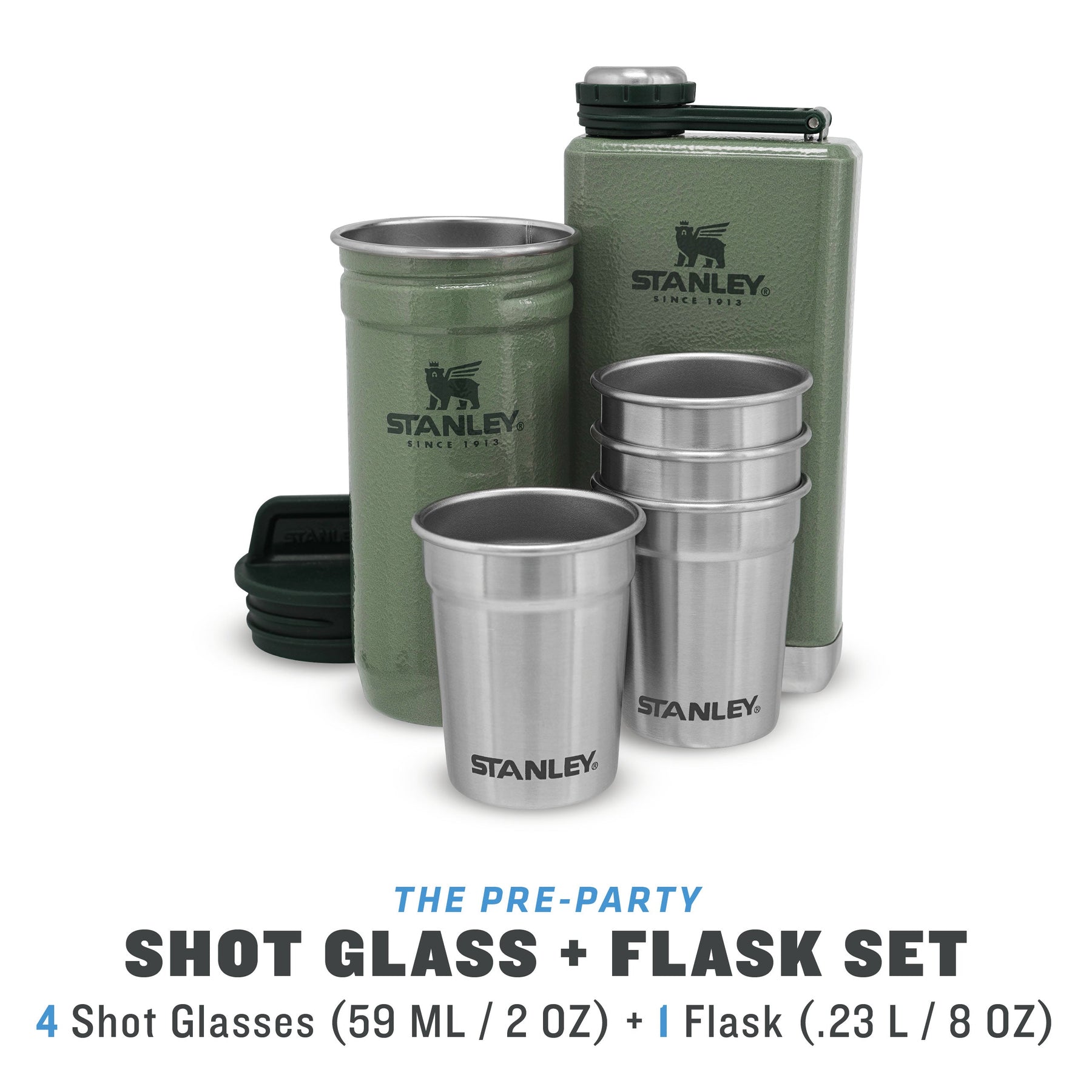 Stanley-ThePre-PartyShotGlass_FlaskSet-HammertoneGreen-2_1800x1800